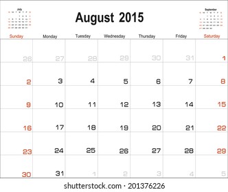 Vector planning calendar August 2015