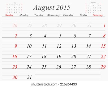 Vector planning calendar August 2015