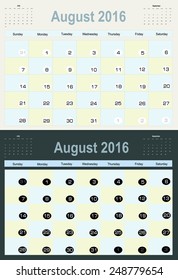 Vector planning calendar  August 2016