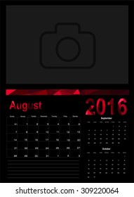 Vector planning calendar August 2016