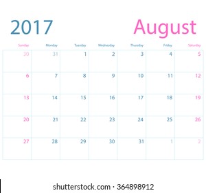 Vector planning calendar August 2017