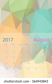 Vector planning calendar August 2017 low polygon