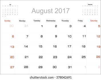 Vector planning calendar August 2017