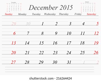 Vector planning calendar December 2015
