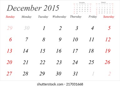 Vector planning calendar December 2015