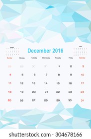 Vector planning calendar December 2016 in polygonal style. 