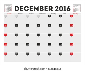 Vector planning calendar December 2016.