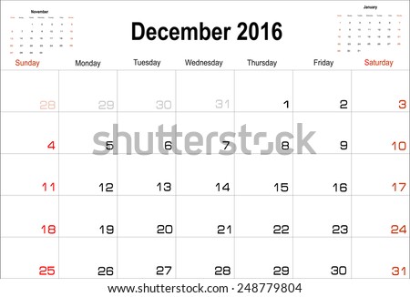 Vector planning calendar  December 2016