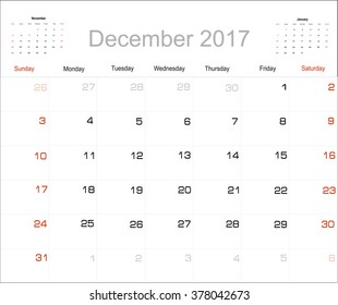 Vector planning calendar December 2017