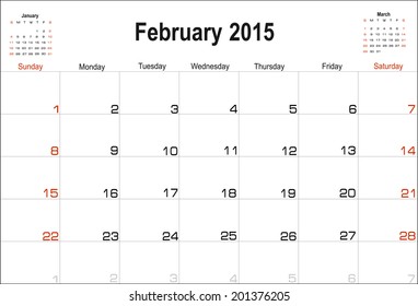 Vector planning calendar February 2015