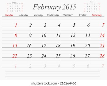 Vector planning calendar February 2015