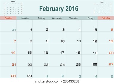Vector planning calendar February 2016