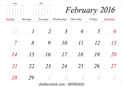 Vector planning calendar February 2016