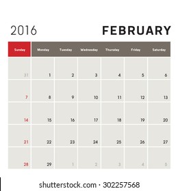 Vector planning calendar February 2016