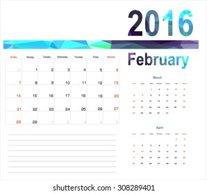 Vector planning calendar February 2016