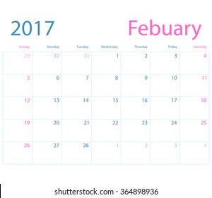 Vector planning calendar February 2017