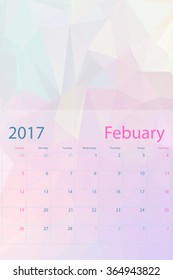 Vector planning calendar February 2017 low polygon