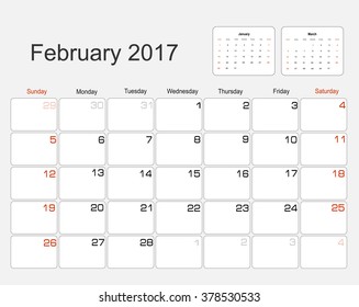 Vector planning calendar February 2017