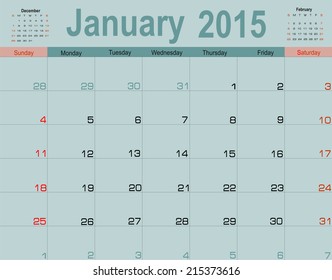 Vector planning calendar January 2015
