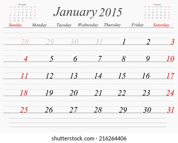 Vector planning calendar January 2015