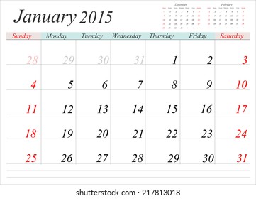 Vector planning calendar January 2015