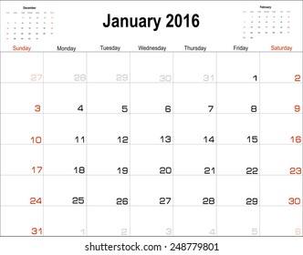 11,778 2016 january monthly calendar Images, Stock Photos & Vectors ...