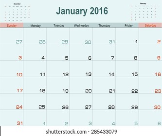 Vector planning calendar January 2016