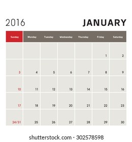 Vector planning calendar January 2016