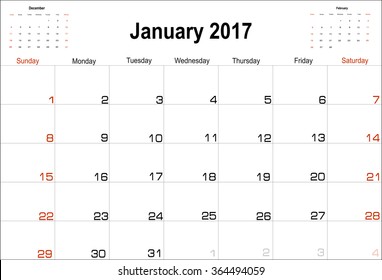 Vector planning calendar January 2017