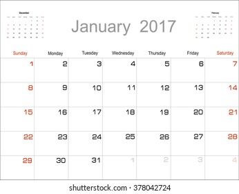 Vector planning calendar January 2017