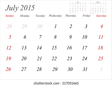 Vector planning calendar July 2015