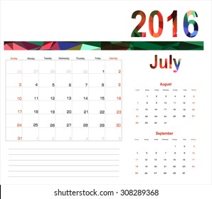 Vector planning calendar July 2016