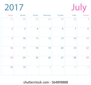 Vector planning calendar July 2017