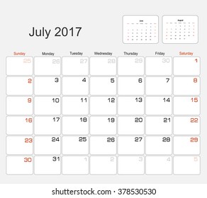 Vector planning calendar July 2017