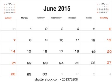 Vector planning calendar June 2015