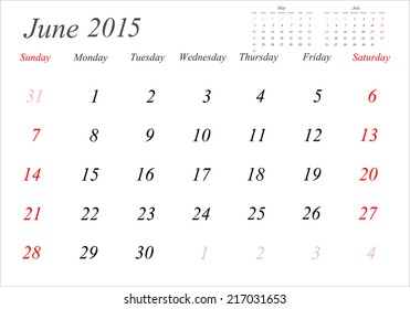 Vector planning calendar June 2015