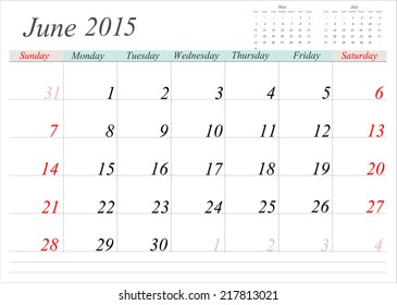 Vector planning calendar June 2015