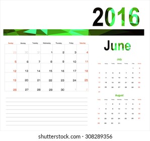 Vector planning calendar June 2016