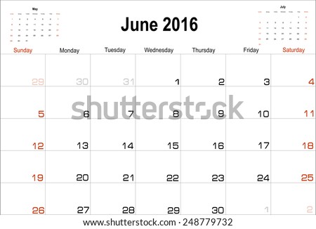 Vector planning calendar  June 2016