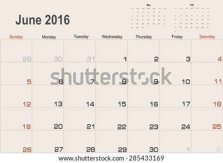 Vector planning calendar June 2016