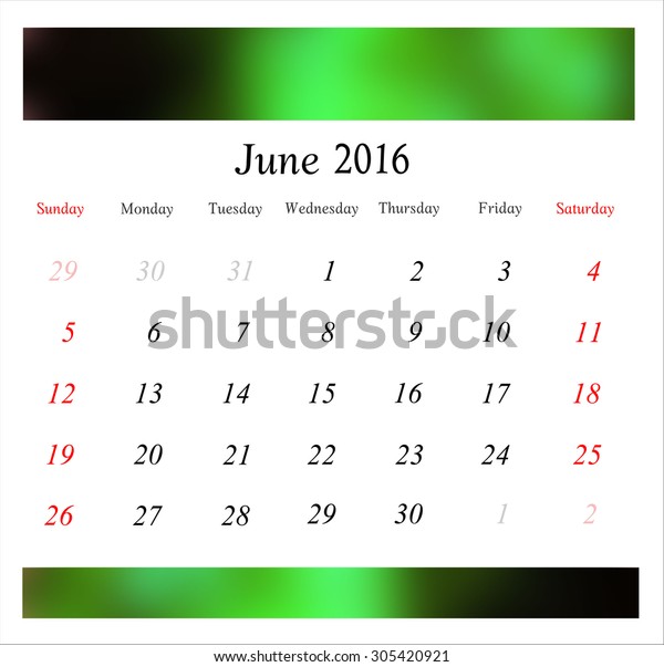 Vector Planning Calendar June 16 Stock Vector Royalty Free