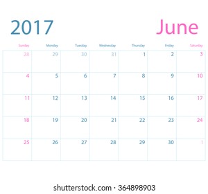 Vector planning calendar June 2017