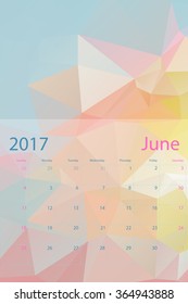 Vector planning calendar June 2017 low polygon