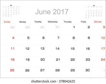 Vector planning calendar June 2017