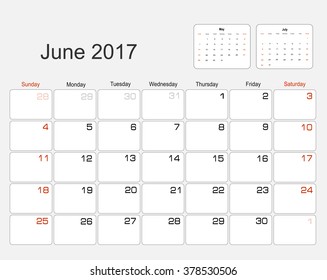 Vector planning calendar June 2017