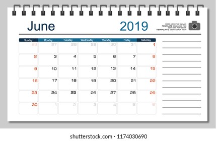 Vector planning calendar June 2018