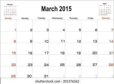 Vector Planning Calendar March 2015 Stock Vector (Royalty Free ...