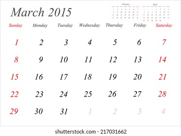 Vector planning calendar March 2015