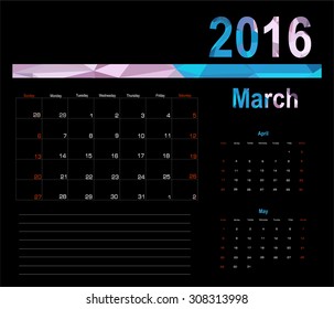 Vector planning calendar March 2016