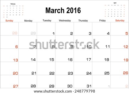 Vector planning calendar  March 2016